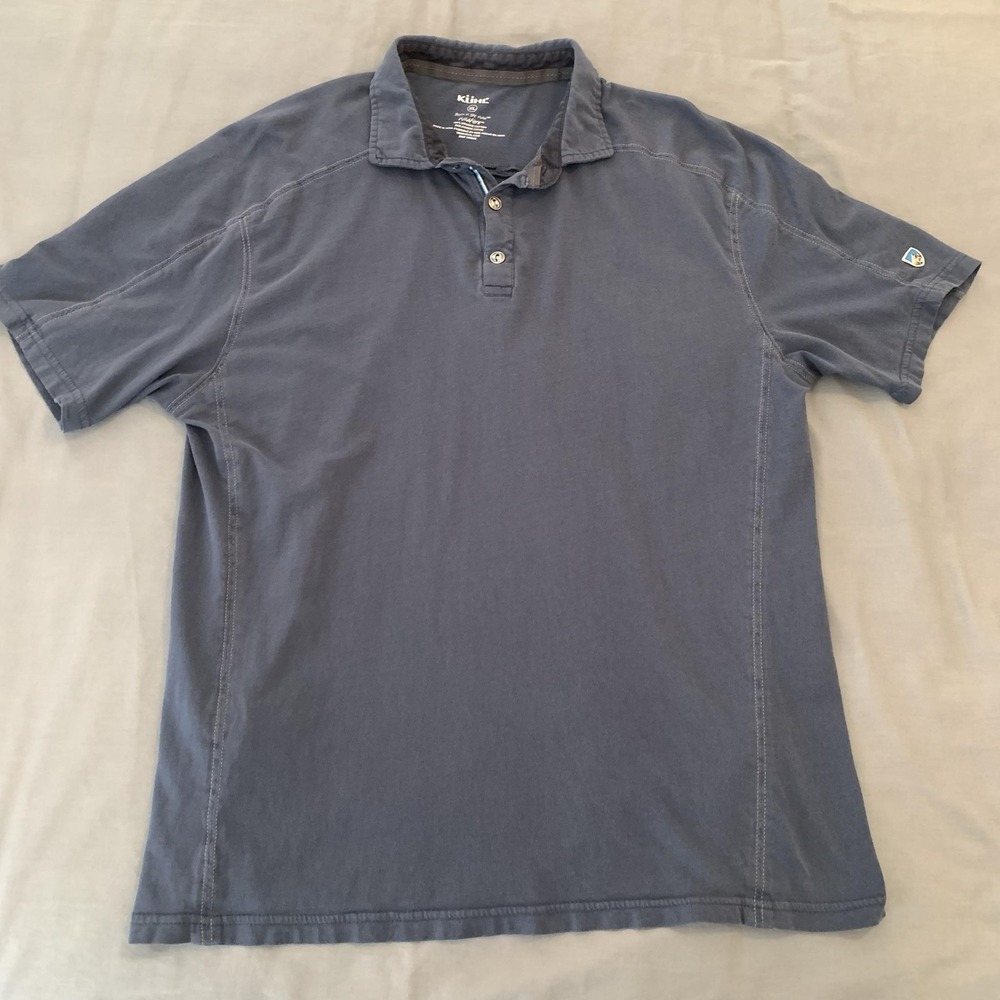 Kuhl Wildfibre Polo Shirt Mens XL Blue Organic Cotton Hiking Outdoor #7242